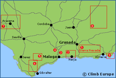 Map of the National and Nature Parks in Andalucia